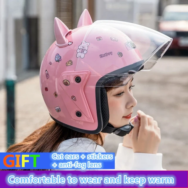 Casco de motocicleta eléctrico con orejas de gato rosa retro 34 abierto  cara para mujer para todas las estaciones universal Vespa medio casco para  – Yaxa Costa Rica