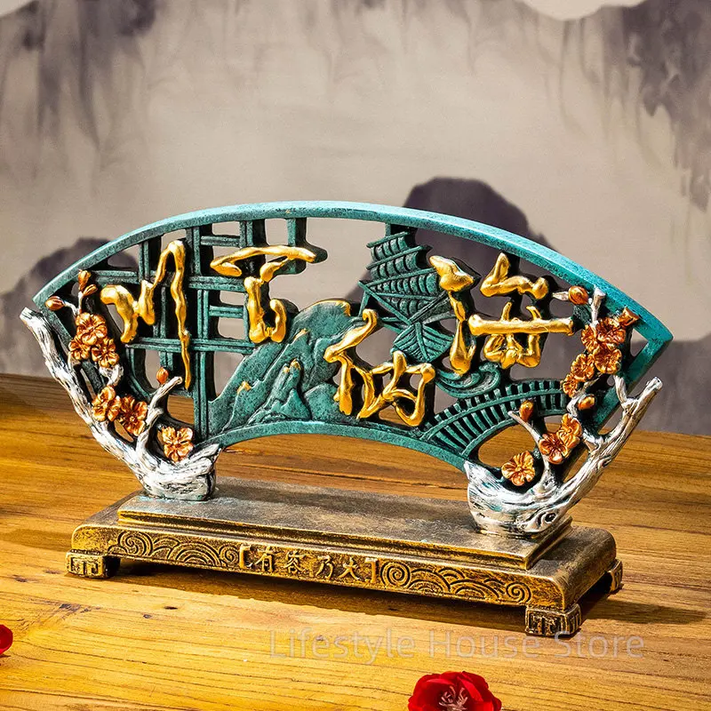 

Chinese Characters Ornament Resin for Decoration Home Office Good Luck Peaceful Enhance Luck Gifts