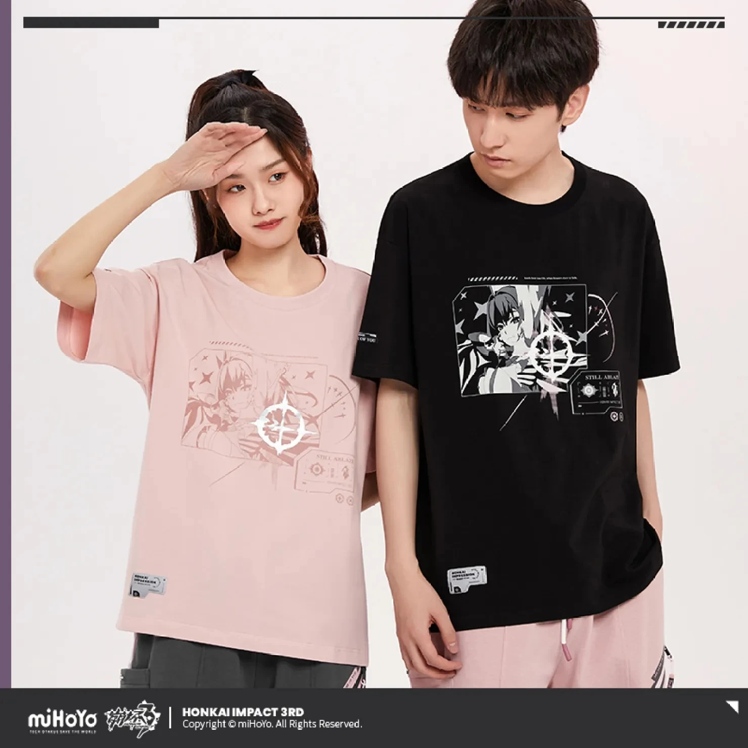 

MIHOYO Genuine Honkai Impact 3rd Elysia Because of Uou Impression Theme T-shirt Anime Game Cosplay Couple Short Sleeve Top Gift