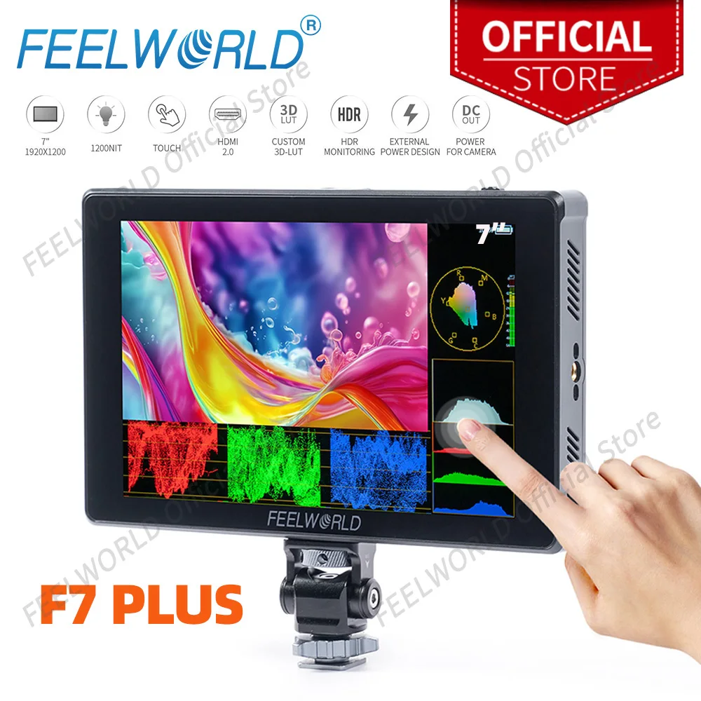 FEELWORLD F7 PLUS 7&rdquo; 4K HDMI High Brightness 1200nit DSLR Camera Field Monitor Touch Screen With F970 External Power FOR Film