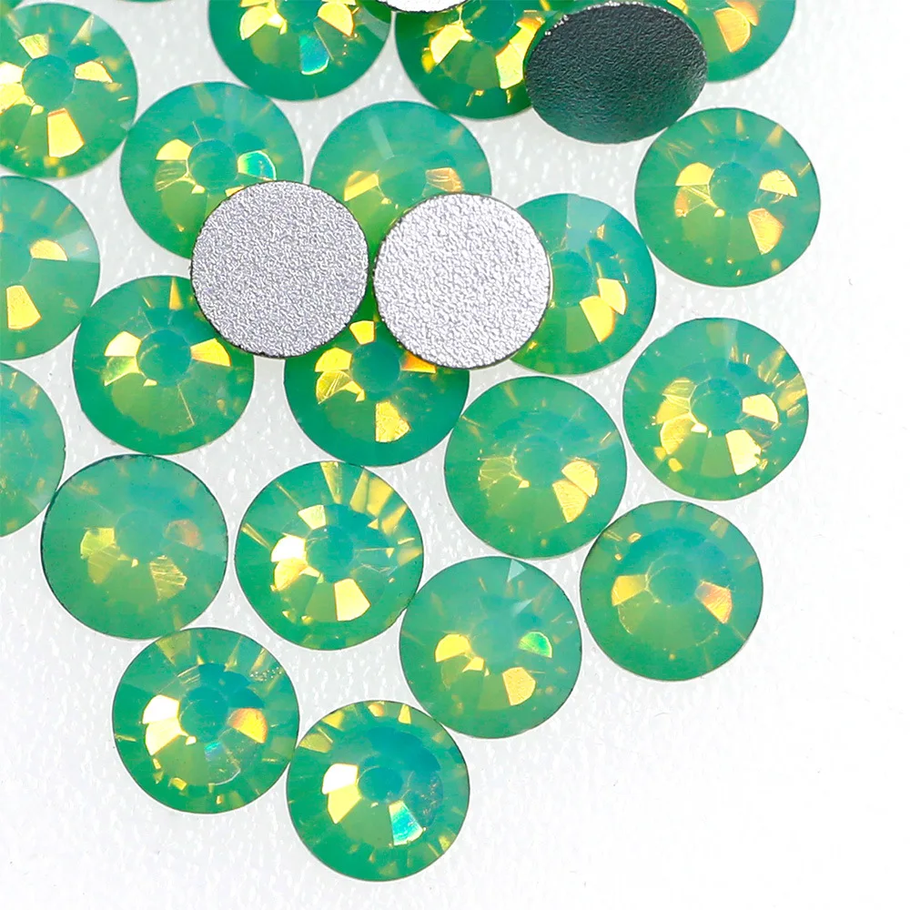 

1440pcs/lot Green Opal Non Hotfix Rhinestone Glue On Rhinestones Flatback Round 3d Nail Art Decorations Diy