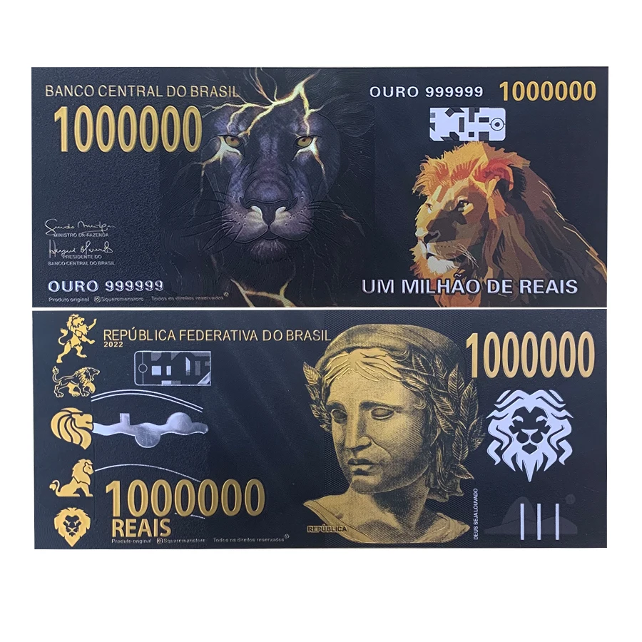 2022 Lamina D'Oro Di Colore Nero Banconote Brasiliane 1000000 Reals Gold Notes Lion Card In Oro 24K Placcato Per La Raccolta