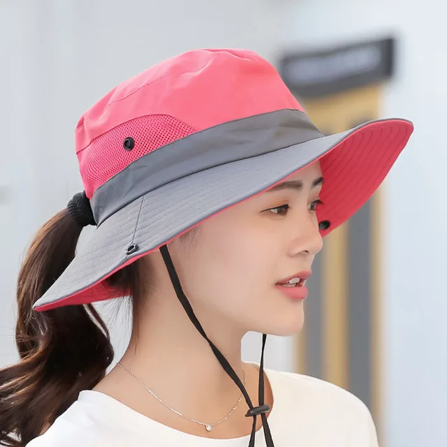 Chapeau Randonnée Pêche Safari ZEXIAN Chapeau De Soleil Pour Femme UPF 50 à Large Bord Et Trou Pour Queue De Cheval, Chapeau De Safari Avec Rabat Pour Le Cou, Vert Kaki Chapeau