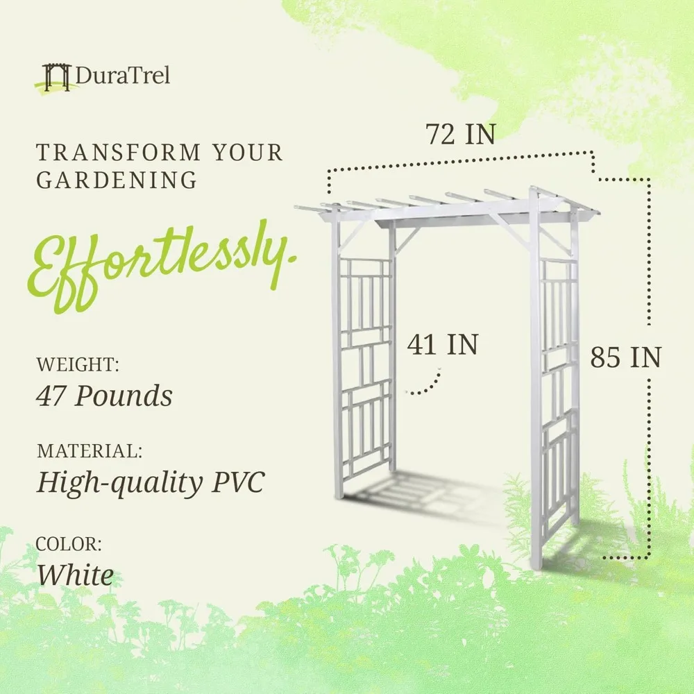 Dura-Trel Wellington Arbor, Vinyl Garden Archway for Outdoors, White, 72" x 85" - Backyard Decorative Arch for Pathways & Entran