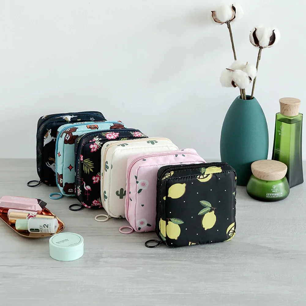 Women Sanitary Napkin Tampon Storage Bag Cute Sanitary Pad Pouches Portable  Makeup Lipstick Key Earphone Data Cables Organize