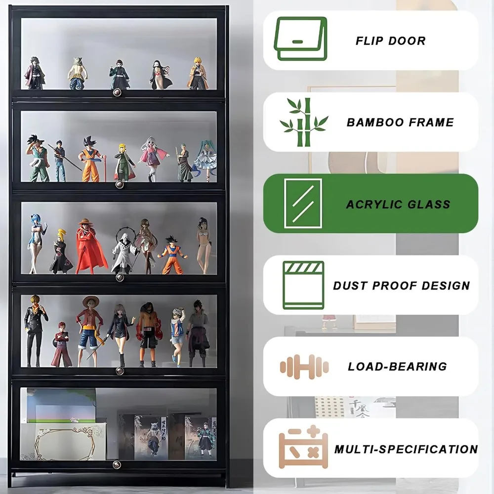Display Cabinet, 5-Tier Storage Shelves with Acrylic Glass Door, Collectibles Toy Organizers Rack & Display Shelf,Kids Bookshelf 4