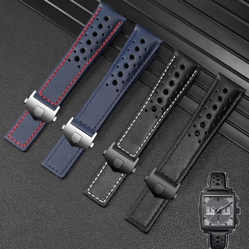 Für TAG Heuer Monaco Armband CAW211M 211P CAW211R 211T atmungsaktiv 22mm Echtes Lederband Herren Faltschließe