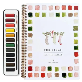 Cahiers d'exercices d'aquarelle 12 couleurs adaptés aux débutants avec pinceau, fournitures de peinture artisanale d'art pour enfants adultes adolescents 1