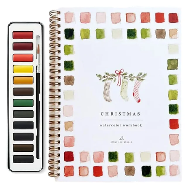 Cahiers d'exercices d'aquarelle 12 couleurs adaptés aux débutants avec pinceau, fournitures de peinture artisanale d'art pour enfants adultes adolescents 1