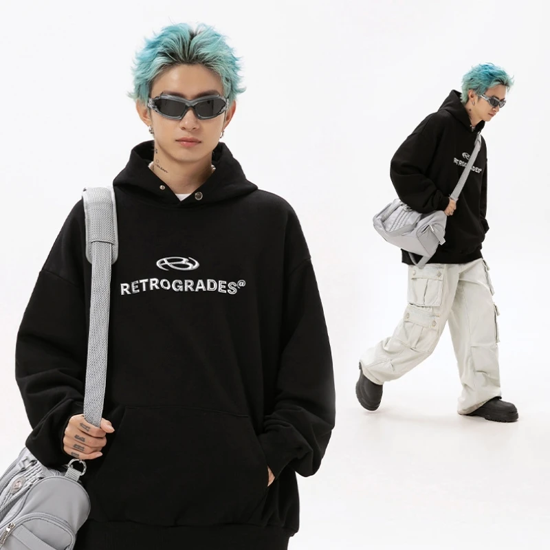 American Metallic Printed Hooded Sweatshirt Men's Spring Autumn Couple Hip Hop Loose Jacket