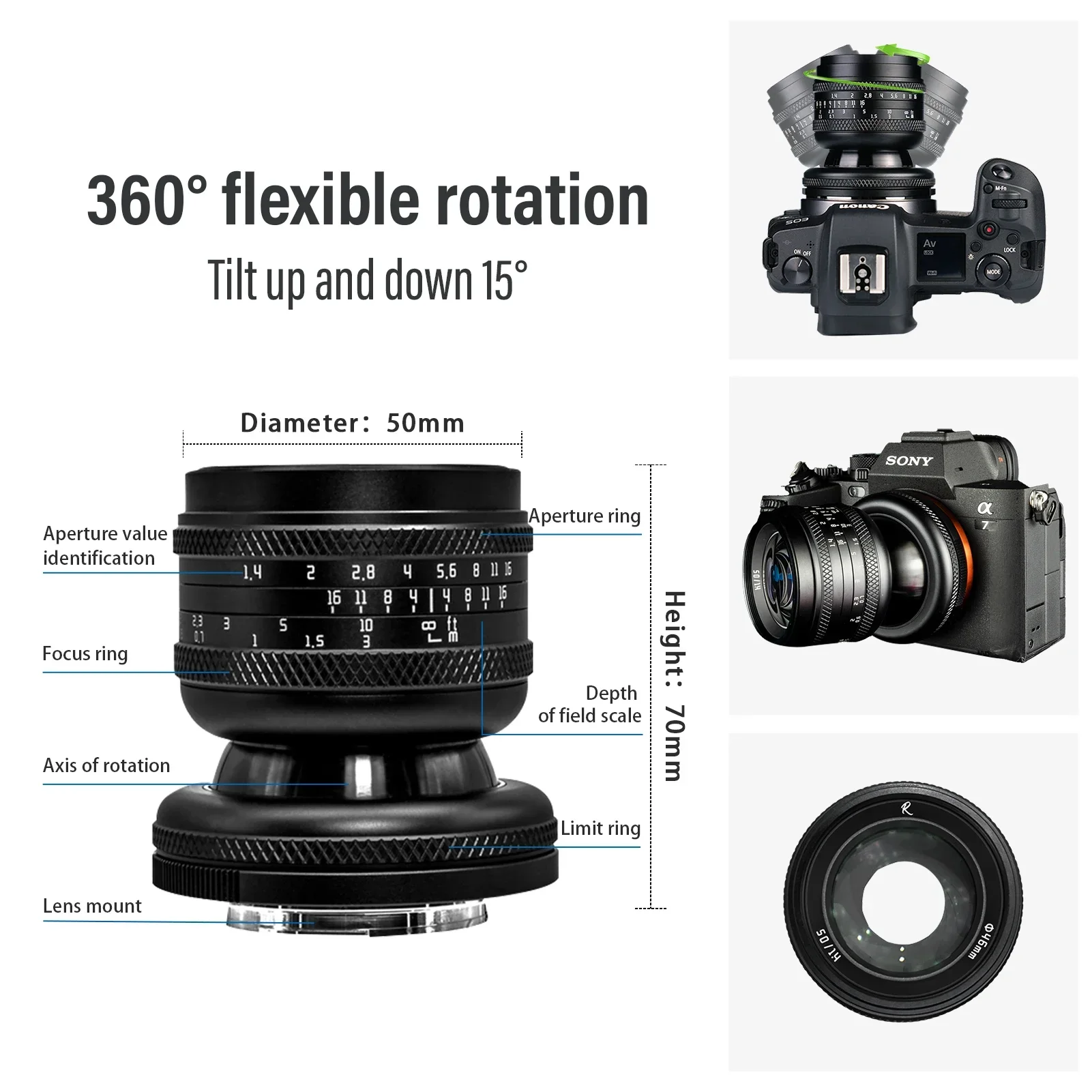 AstrHori RockStar 50mm F1.4 풀프레임 틸트시프트 수동 초점 카메라 ( E, M4/3, 캐논 R, RF, 니콘 Z, 후지 X, 라이카 L 호환)