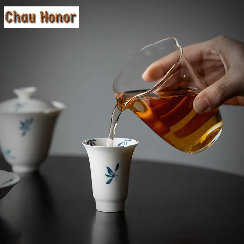 2pc/set Pure Hand-painted Butterfly Orchid Art Tea Cup Boutique Single Ceramic Smelling Master Cup Household Kung Fu Teaset 35ml