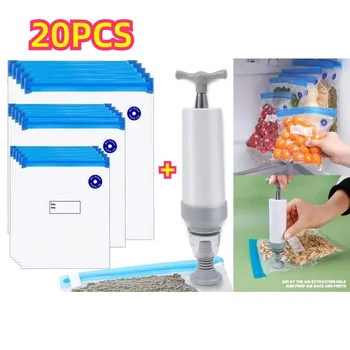Sacs alimentaires réutilisables de scellage sous vide, sacs de scellage de pompe à Valve d'air de nourriture domestique, sac de conservation fraîche de scelleur de collation de viande de légumes 1