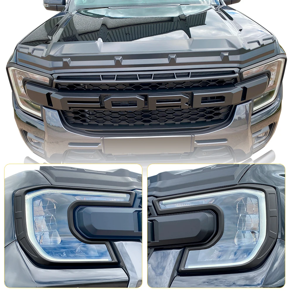 ABS Front Head Lights Lamp Cover Head Lights Surround Trim For Ford Ranger WILDTRAK SPORT XLT Light Protector For car accessories