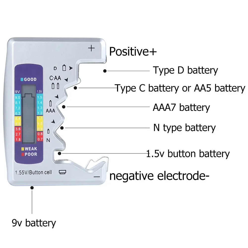 1pcs Digital Battery Tester C D N AA AAA 9V 1.5V Button Cell Capacity Check Detector LCD Display Capacitance Diagnostic Tool battery tester