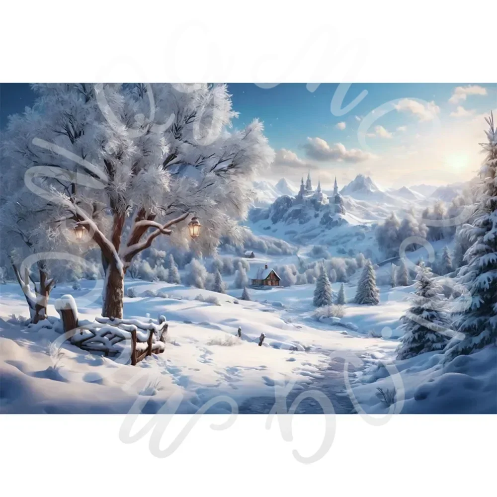 Winter Christmas Village Backdrop for Home Decoration and Photography Studio