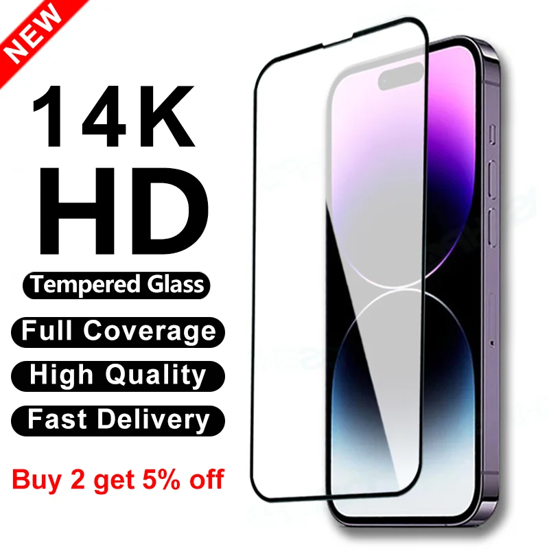 Tempered Glass for iPhone 11 12 13 14 Pro XR X XS Max Screen Protector