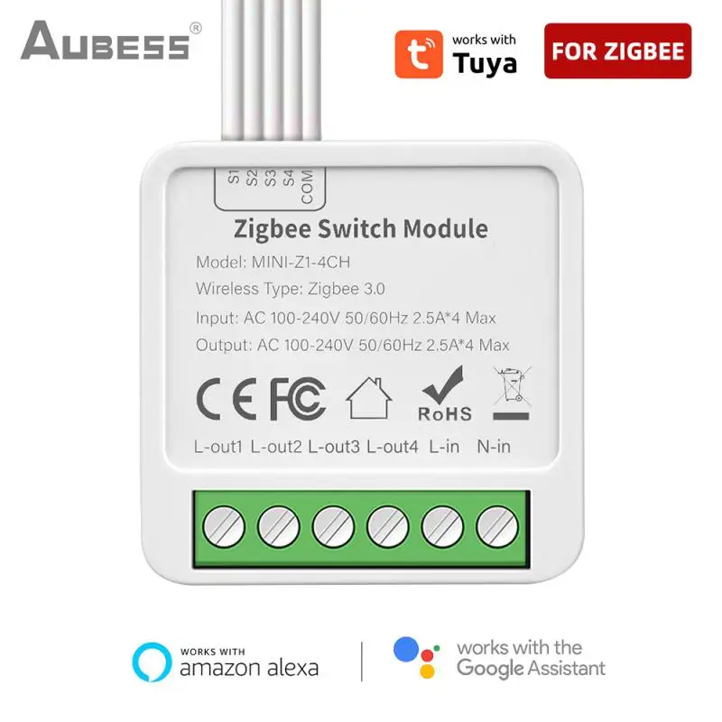 ZigBee Wifi Smart Switch Relay 4 Gang Switch 2 Way Control Wireless Breaker Work With Alexa Google Home Alice For Smart Home