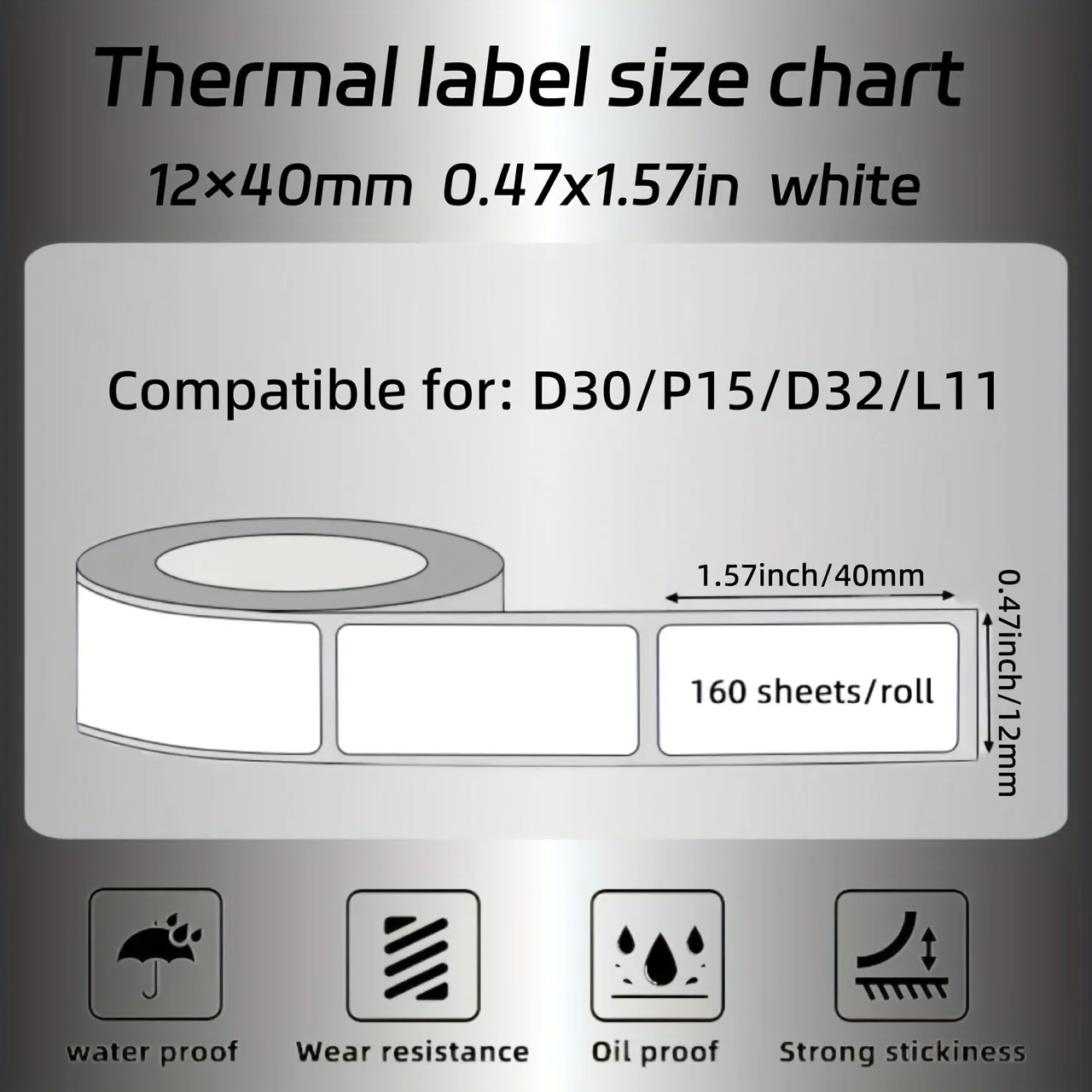 흰색 자체 접착 라벨 용지 3롤 12x40mm 스티커 롤 Q30 Q31 Q32 D30 D35 시리즈 프린터와 호환 가능 가정 및 학교용
