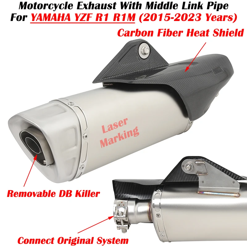 Per Yamaha Yzf R1 R1M 2015 - 2020 2021 2022 2023 Scarico Moto Fuga Silenziatore Modificato Mid Link Pipe Db Killer Heat Shield