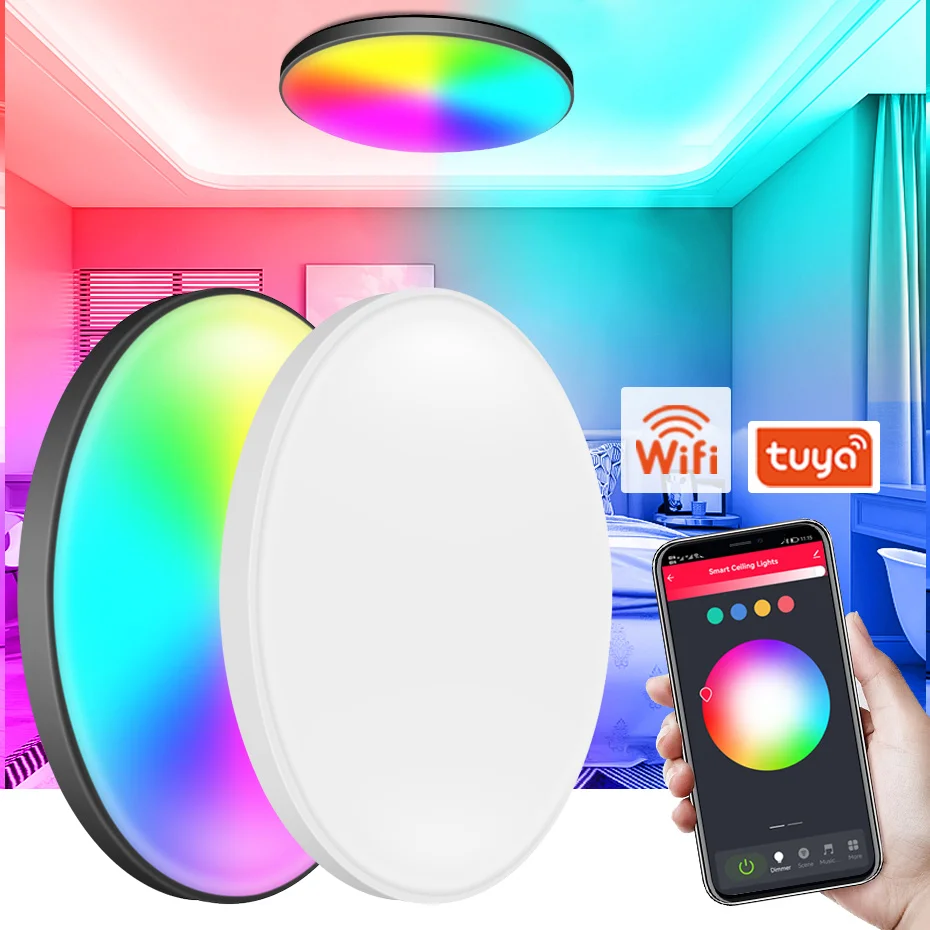 

Tuya WiFi Smart LED Ceiling Light 30W 85~265V Dimmable RGBCW Modern Nordic Ceiling Lamp Indoor Light Work WithAlexa Google Home