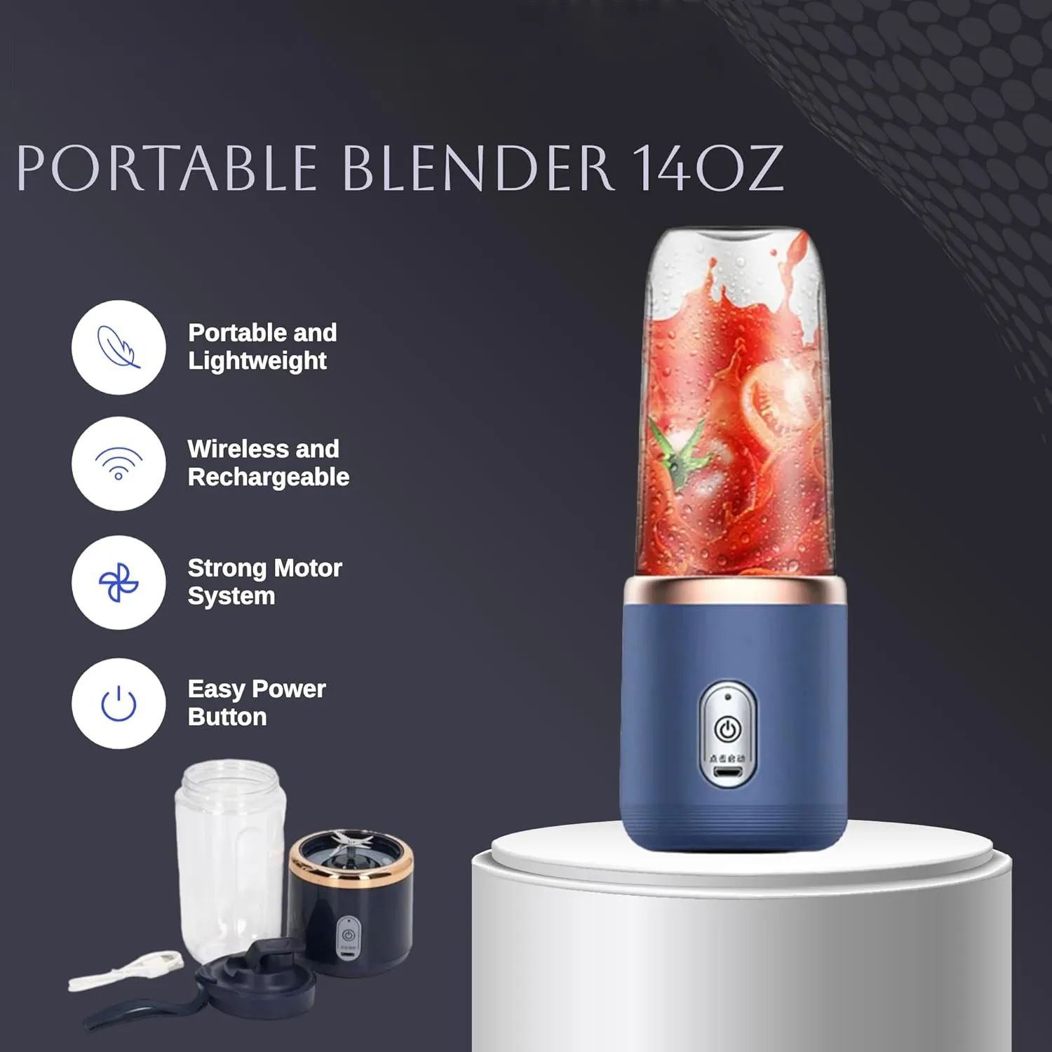 Portable Blender, Personal Blender USB Rchargeable, Mini Blender for Shakes and Smoothies, 400ML Portable Fruit Veggie Juicer Cup With 6 Blades and Travel Lid, Handheld Blender for Travel Gym Kitchen(Blue) 8