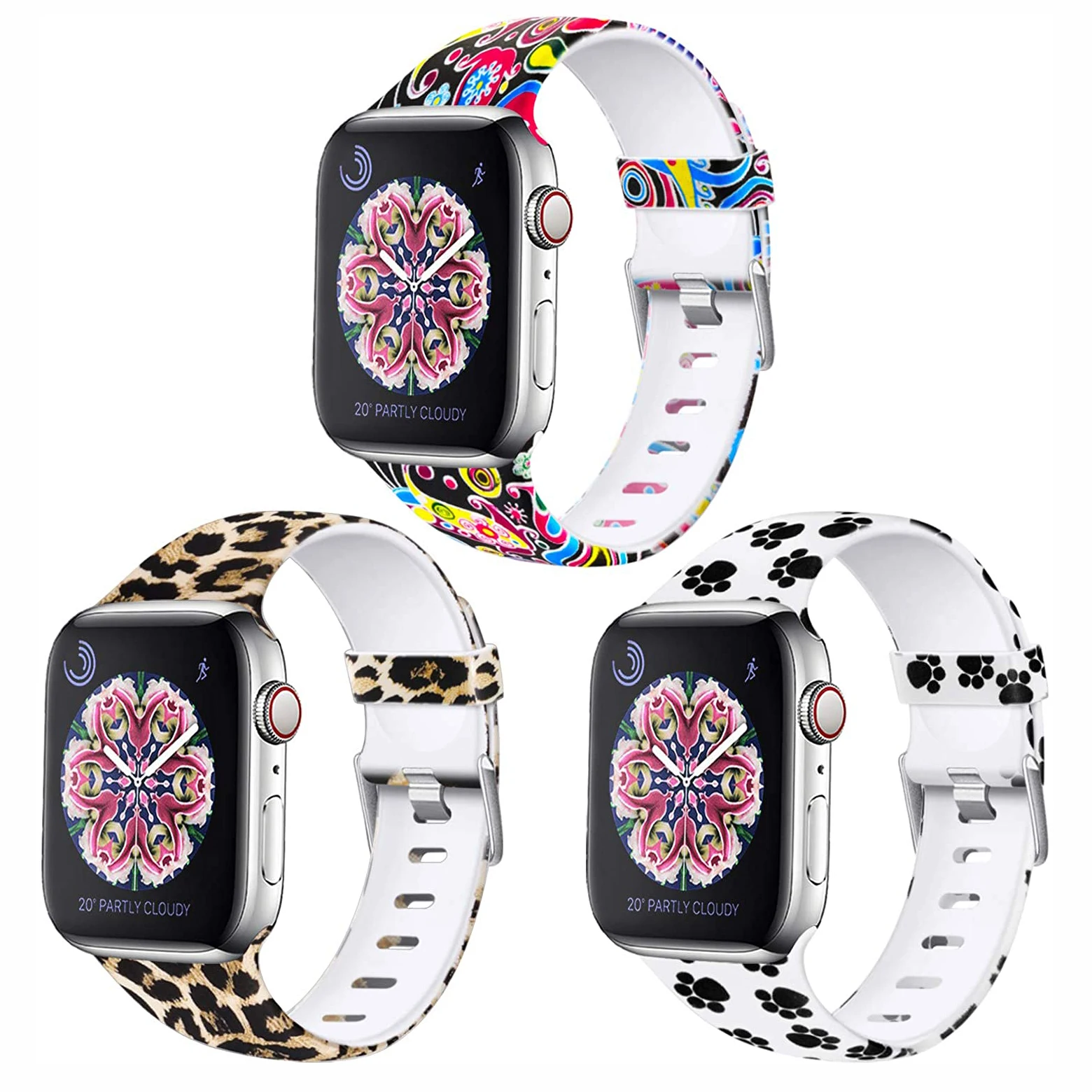 

3pcs/pack Bands for Apple Watch 40mm 44mm,Silicone Sport Pattern Strap Compatible with iWatch SE Series 7 & Series 6 5 4 3 2 1