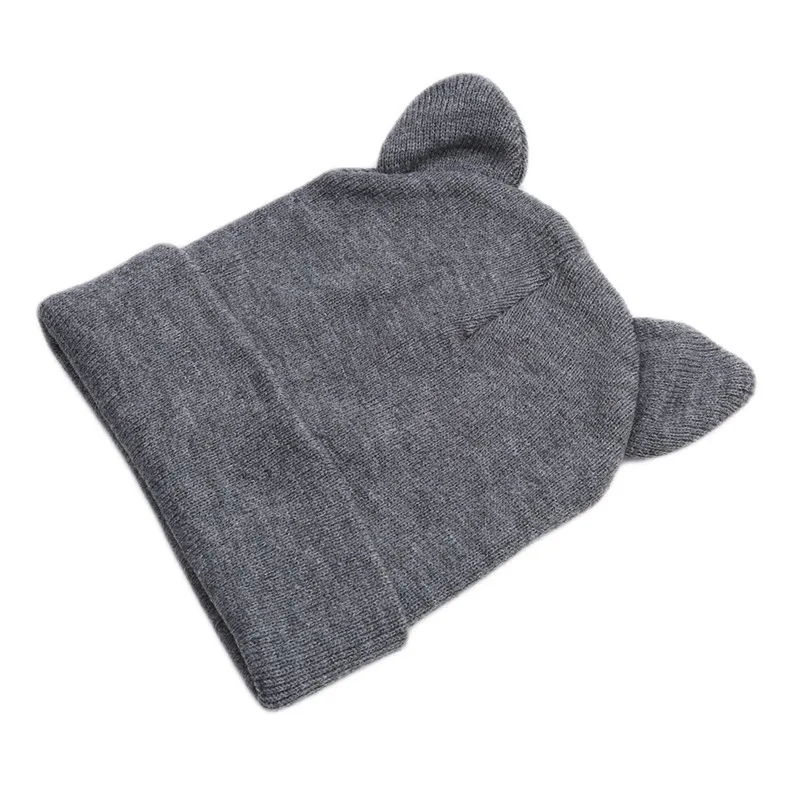 Lovely Warm Winter Casual Skullies Beanies Hat Hot Fashion Design Wool Cap Hat Gray White Cute Cat Ears Knitted Hat 6
