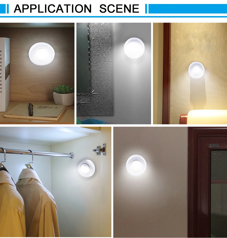 Small 3 LED Kitchen Bedroom Night/Way Lamp Portable Sticky Lantern Mini Lighting 