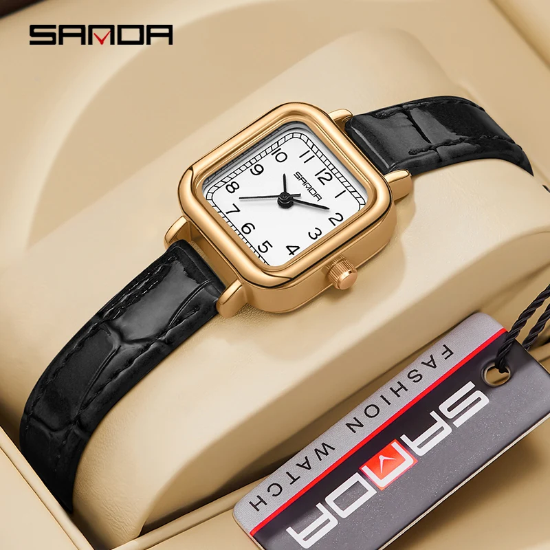 Fashion Temperament Waterproof Quartz Women's Belt Simple Fresh Watch Top New 2023 Sanda 1120 Watch Square Watch