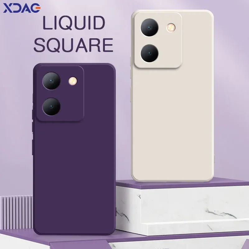 럭셔리 스퀘어 액체 실리콘 휴대폰 케이스, VIVO Y27 5G Y27s 4G 소프트 모바일 백 커버, VIVOY27s Y 27 360 보호 실드 백 