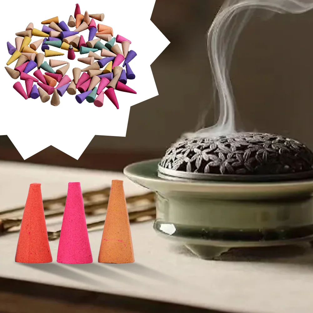 60PcsMixedNaturalRefluxTowerIncenseSmokeOdorRemoverAnxietyReliefFragranceCone