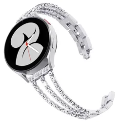 Elegant Diamond - Encrusted Metal Chain Watch Strap in Stainless Steel, 20/22mm - 22mm (Silver)