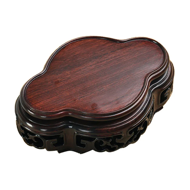 Chinese Style Retro Solid Wood Oval Lotus Bonsai, Antique Jade, Small Ornaments, Base Wooden Pallet