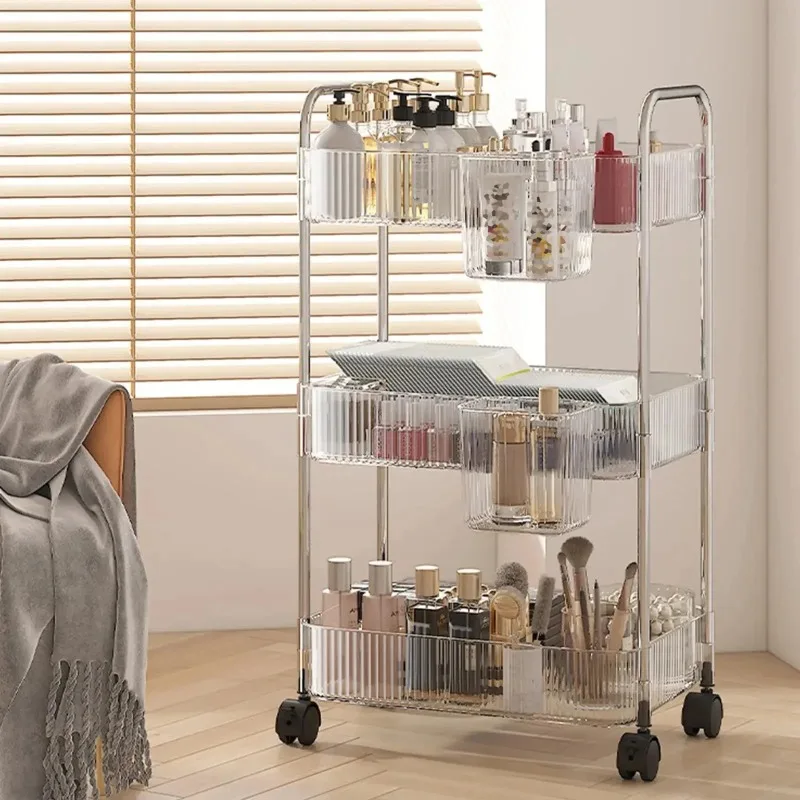 Transparent Kitchen Cart Acrylic Rolling Bar Cart with Removable Multi-Layers Storage Rack with Wheel Light Luxury Storage Rack
