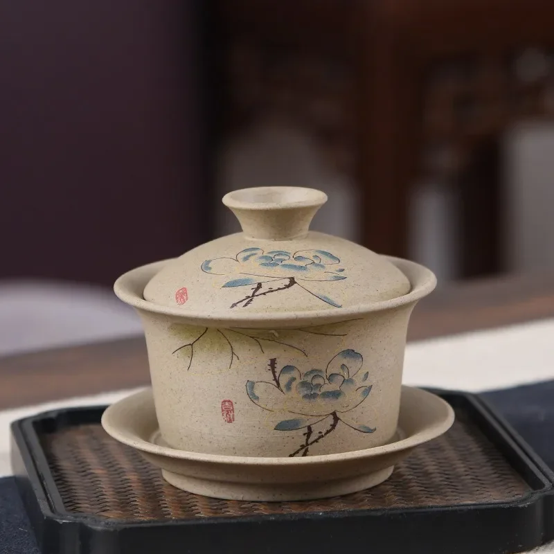 Jingdezhen Ceramic Gaiwan Bowl Chinese Style Stoneware Retro Tea Set Handmade Bubble Tea Bowl Travel Cup 150ml