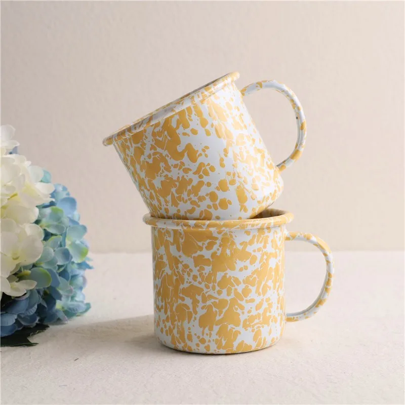 

Impression Enamel Yellow Dot Splashing Ink Enamel Mug Coffee Milk Retro Korean Style Holding Cup