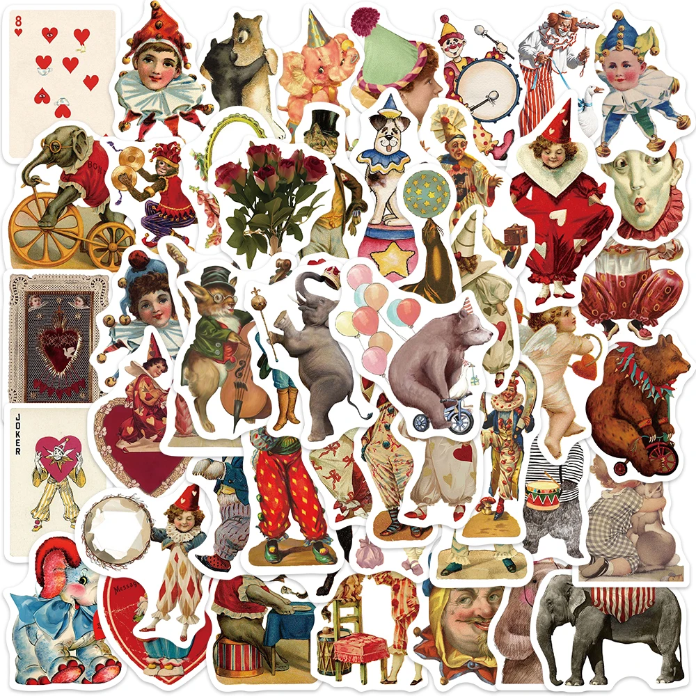 

50pcs Circus Elephant Animals Stickers Funny Graffiti Decals For Laptop Water Bottle Suitcase Skateboard Scrapbook Stickers