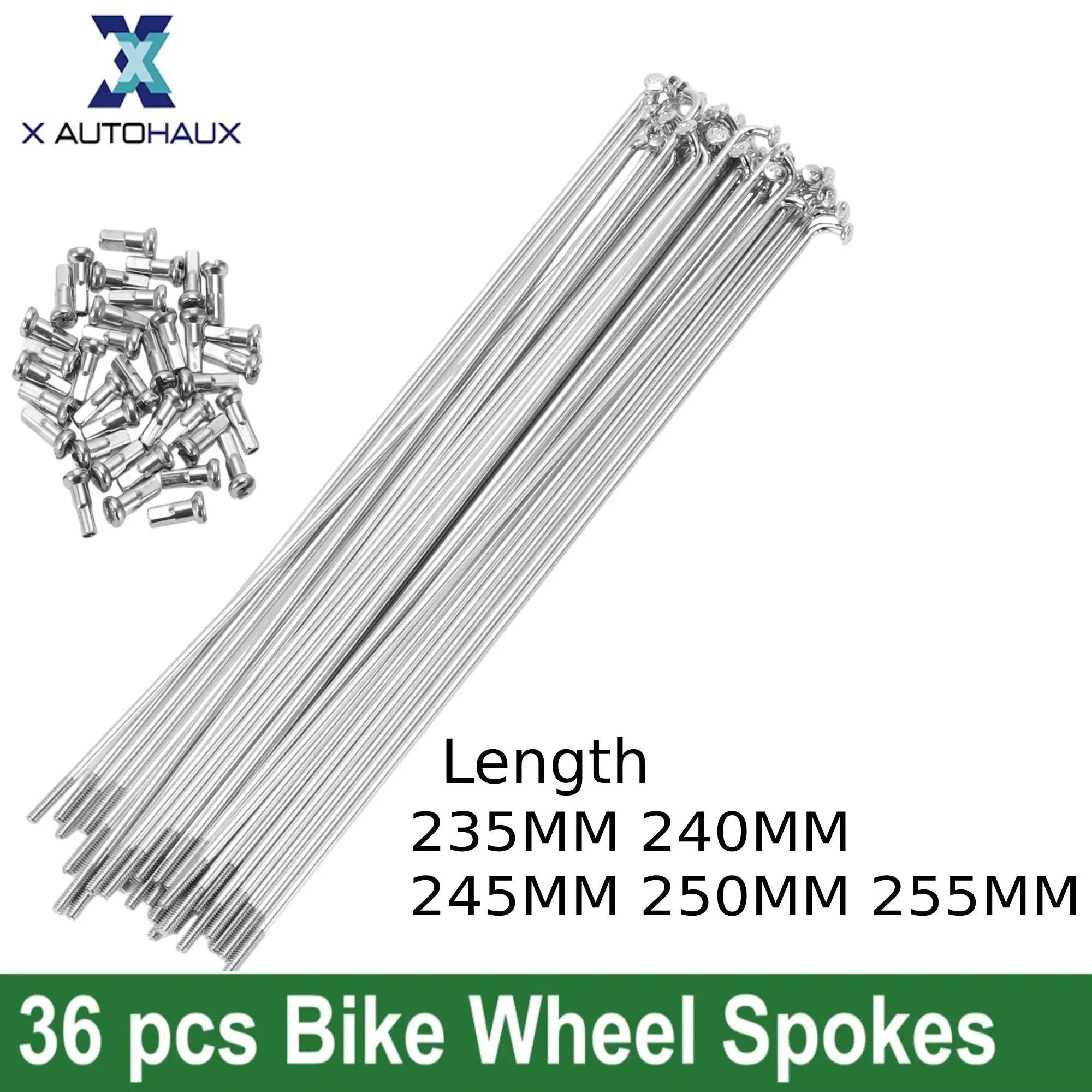 Bicycle Spokes Bike Spokes Nipples 14G 235mm-255mm Length Set 36 Pcs For Bike Wheel