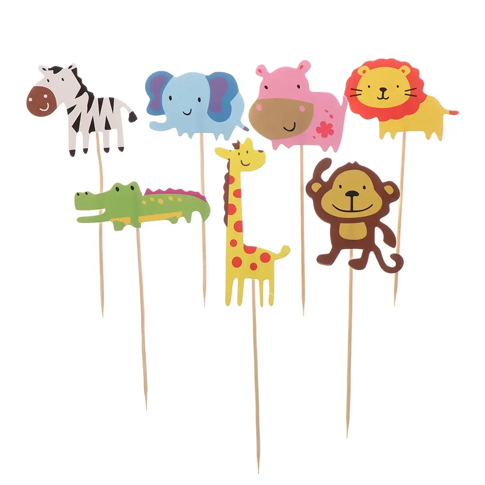 1Pack Cute Cake Toppers Paper Woodland Forest Animals Theme Cupcake Toppers Kids Birthday Wedding Cake Decor Party Supplies