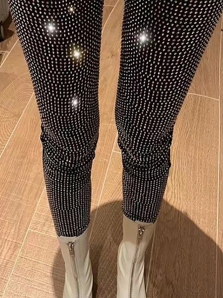 Sparkly Crystal Pants Women Leggings Autumn Winter High Waist Elastic Bodycon Long Penci Pant Streetwear Y2K Pants Tights