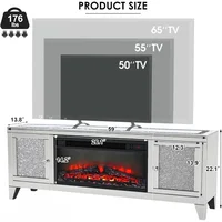 Fireplace TV Stand 59" with Storage Mirrored Silver TV Stand for 65 Inch TVs for Living Room Tall Entertainment Center TV Stands 2