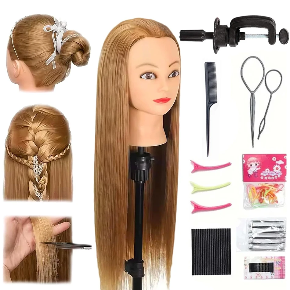 Synthetic Hair Mannequin Head For DIY Braid Styling Practice With Hairdressing Tools