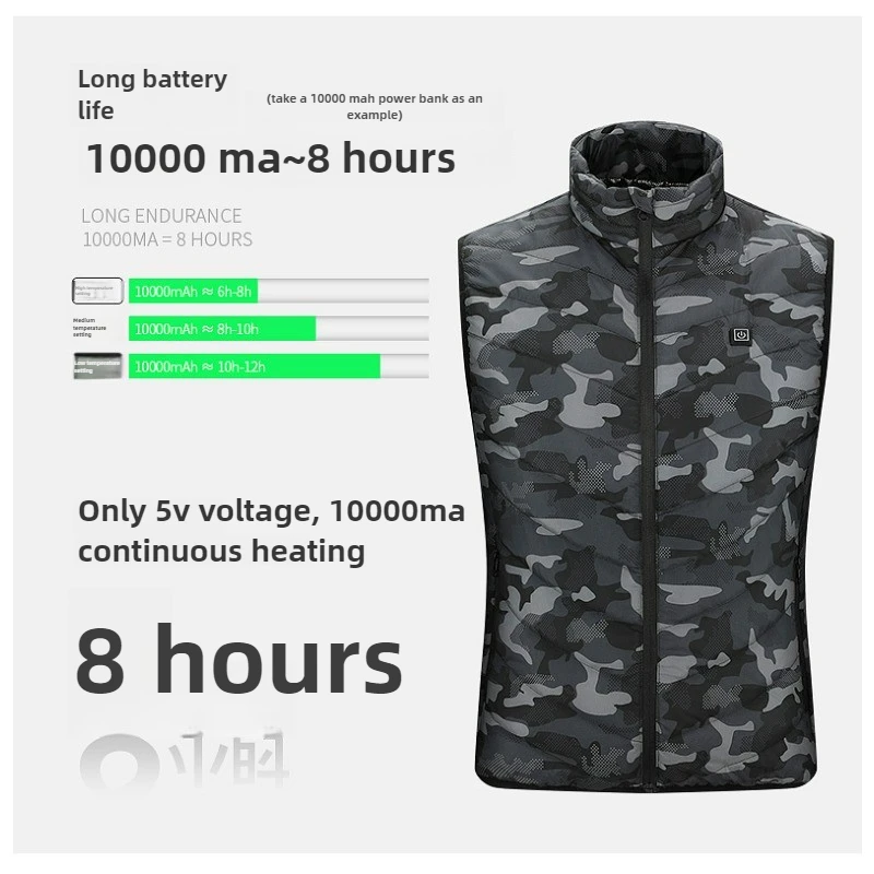 9 Areas Intelligent Warm Heated Vest Men Outdoor Casual USB Control Constant Temperature Heating Camo Jacket Lightweight Coat