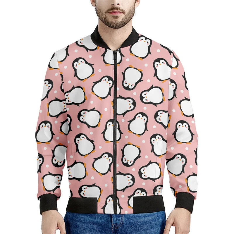 thumbnail image 1 of Chaqueta con cremallera y estampado 3D de pingüinos para hombre, sudadera con estampado de animales bonitos, chaquetas de calle para primavera y otoño, abrigos de manga larga, 1 of 4