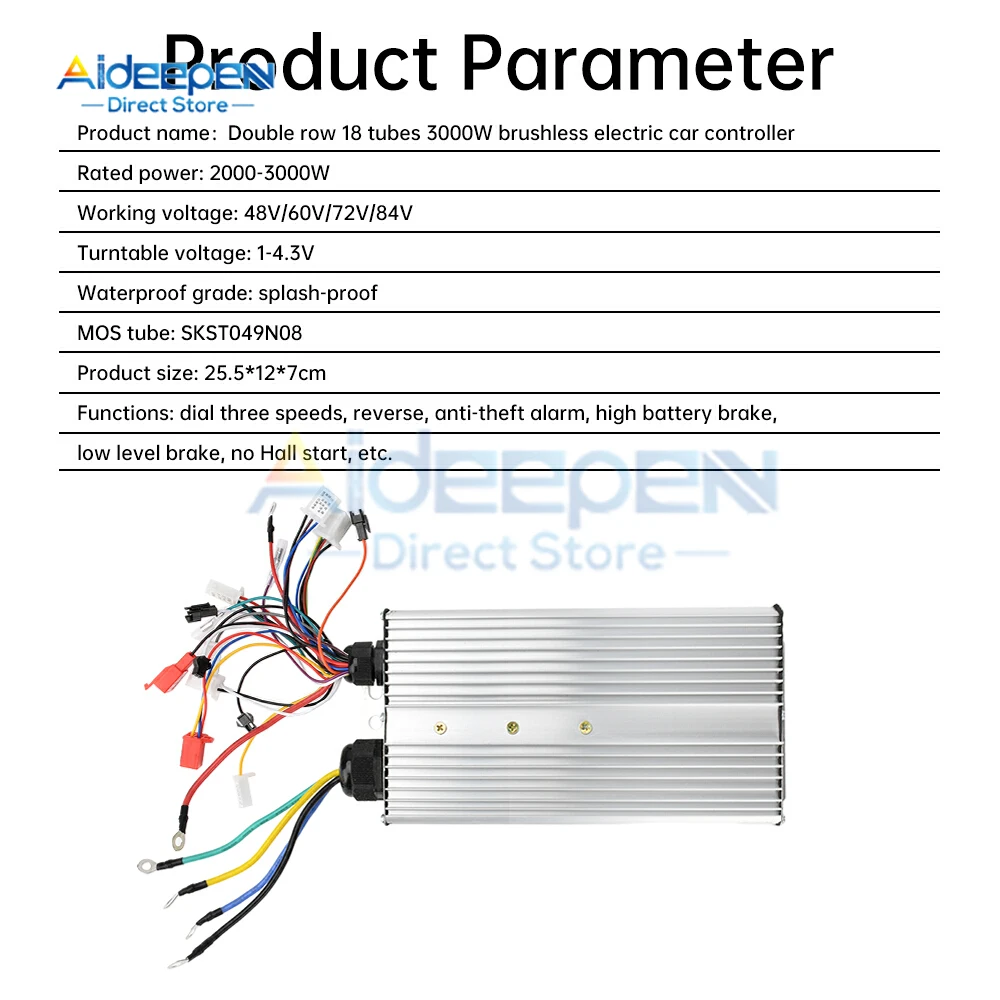 48V/60V/72V/84V E-bike 2000-3000W Controller Brushless a tre modalità per parti di scooter elettrici per triciclo Ebike - immagine 4