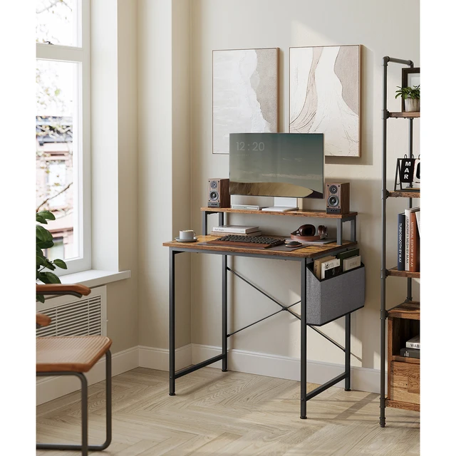 VASAGLE Computer Desk with Monitor Riser, Fabric Pouch, X-Bar Reinforcement Bars, Adjustable Legs, 55 x 80 x 90.5 cm