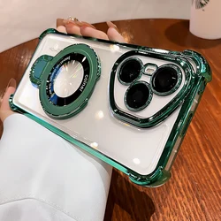 Honor 400 Pro Shockproof Transparent Silicone Case with Magnetic Holder and Camera Protection - Honor 400 Pro (Green)