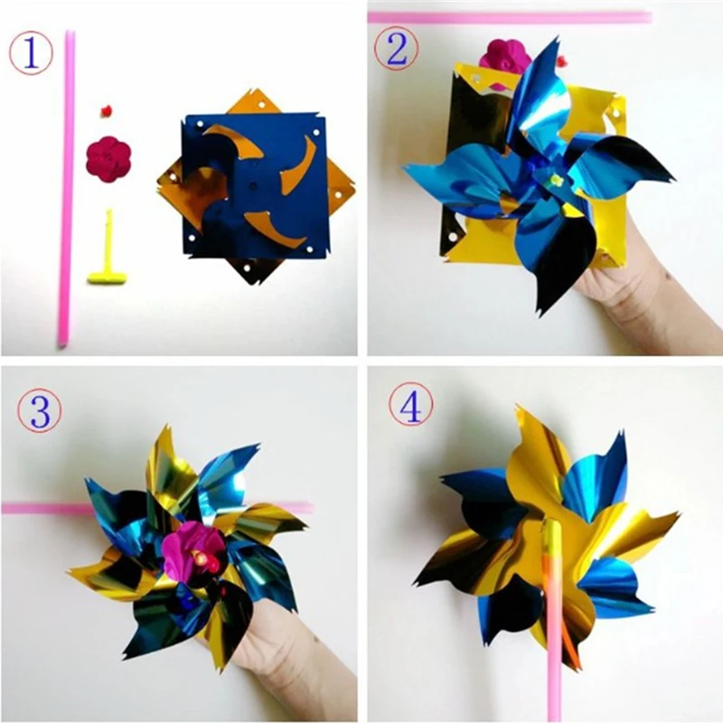 100Pcs Plastic Windmill Rainbow Pinwheel Wind Spinner Garden Yard Lawn Party DIY Decor Set Kids Outdoor Toys Gifts Random Color