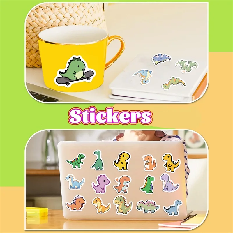 Petit autocollant de dinosaure de dessin animé pour enfants, décoration esthétique en PVC, scrapbooking, papeterie, fournitures scolaires pour enfants, 10 pièces, 30 pièces, 100 pièces